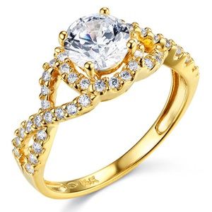 14K Yellow  Woven 1.25CT Round-Cut Halo CZ  Ring